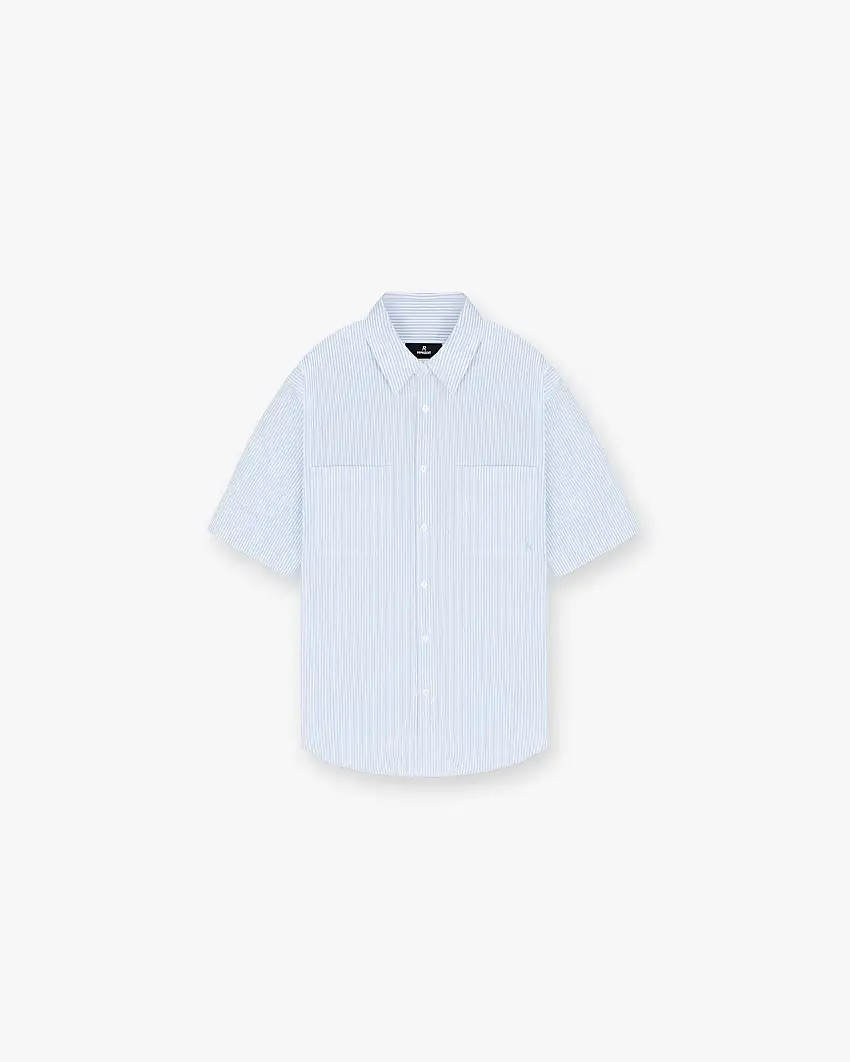 Short Sleeve Pinstripe Shirt - Baby Blue