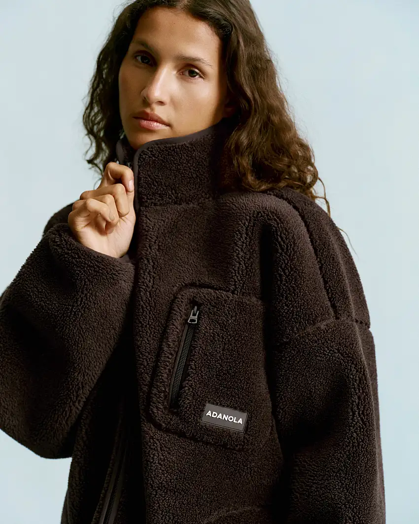 Oversized Pocket Zip Through Fleece - Coffee Bean