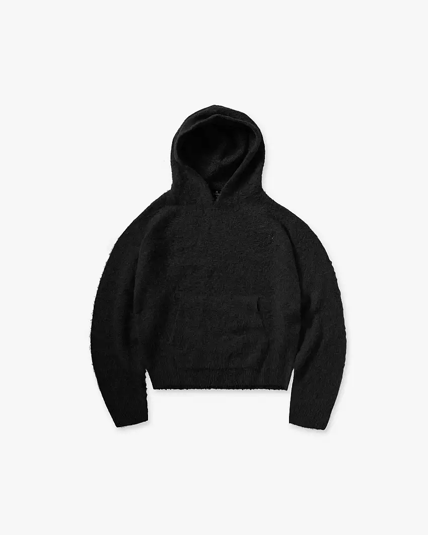 Textured Borg Hoodie - Jet Black