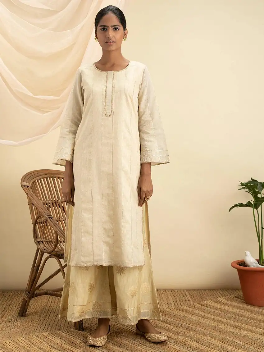 Beige Design Chanderi Silk Kurta Set