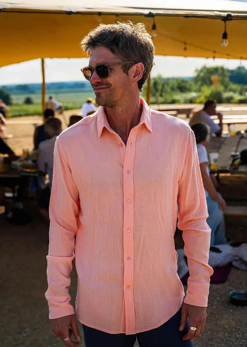 Twice as Nice Mens' Cotton Collar Shirt in Coral