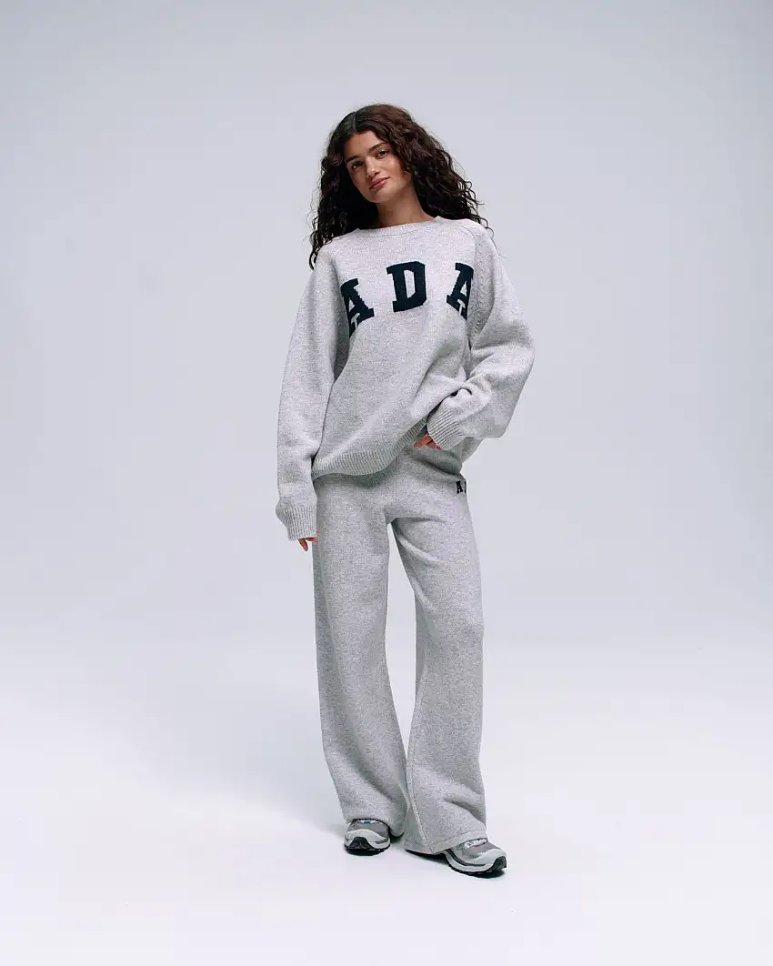 ADA Knit Straight Leg Sweatpants - Light Grey Melange/Navy Blue
