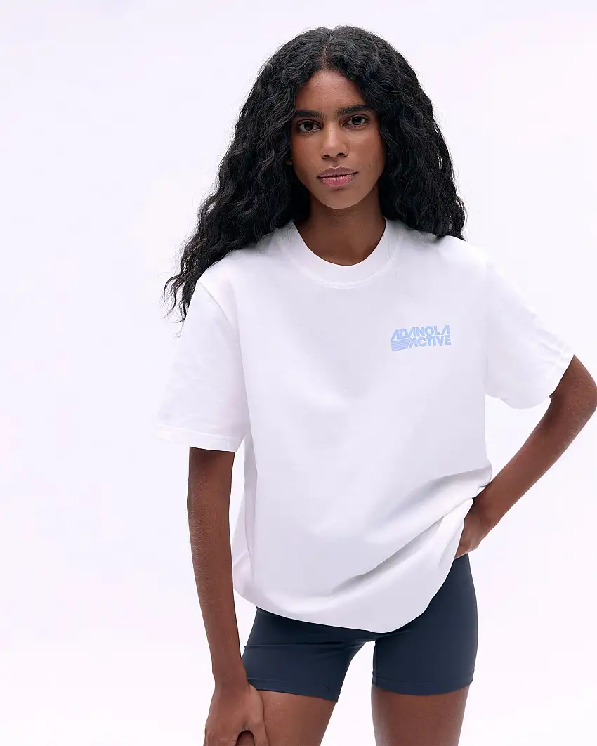 Adanola Active Short Sleeve Oversized T-shirt - White/Powder Blue