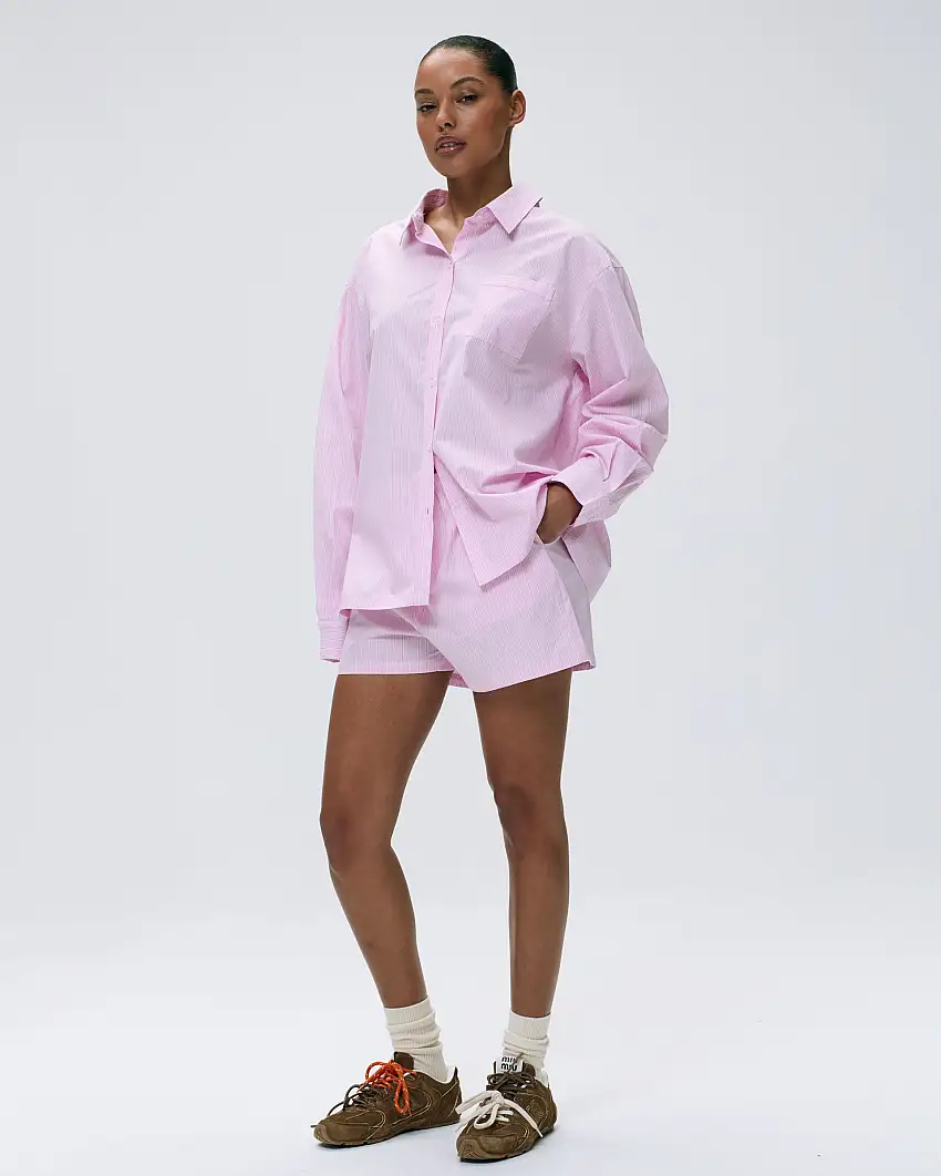 Cotton Stripe Boxer Shorts - Pink/White