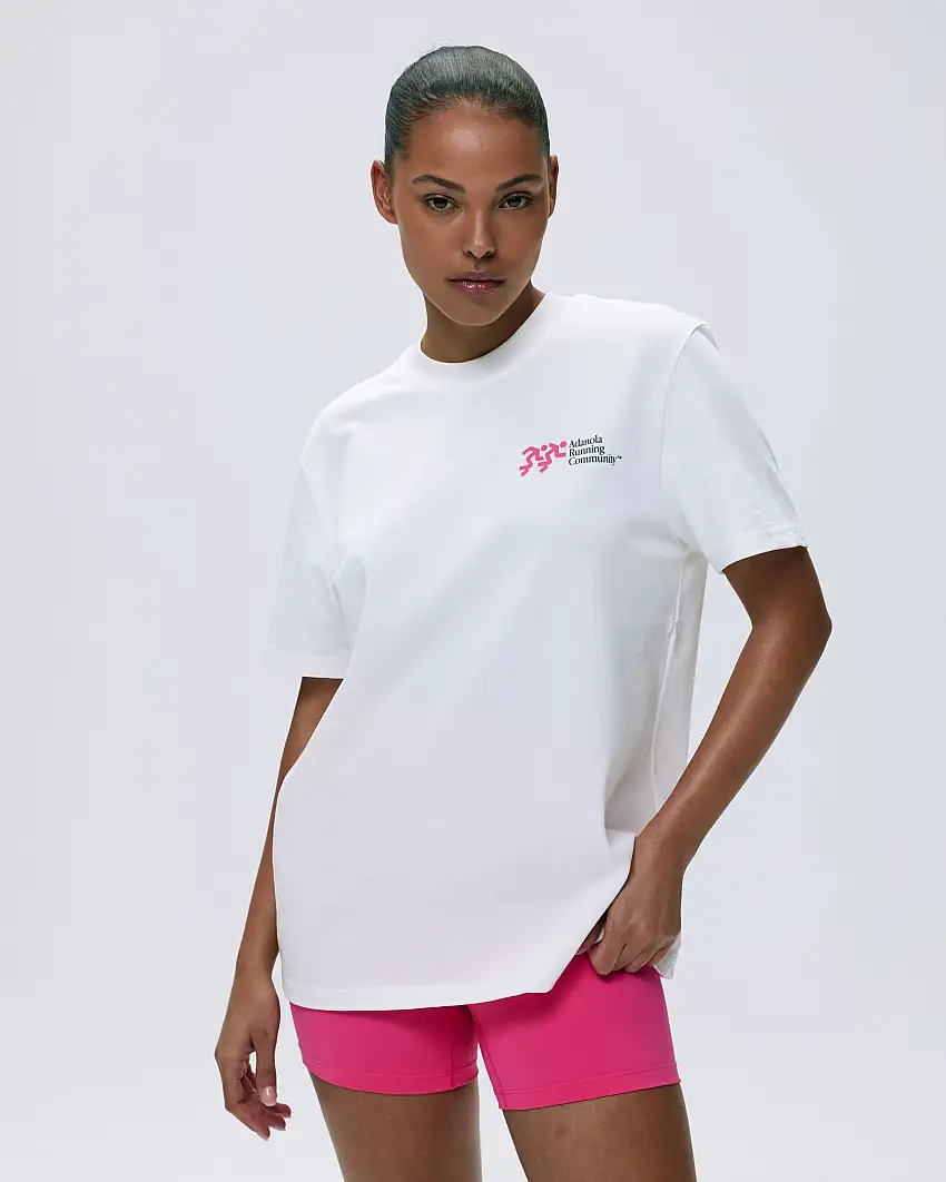 Distance Short Sleeve Oversized T-shirt - White/Hot Pink