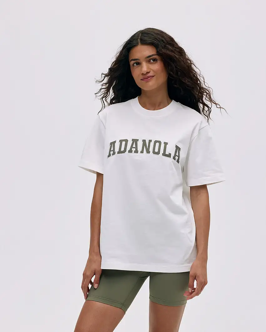 Varsity Short Sleeve Oversized T-shirt - White/Olive Green