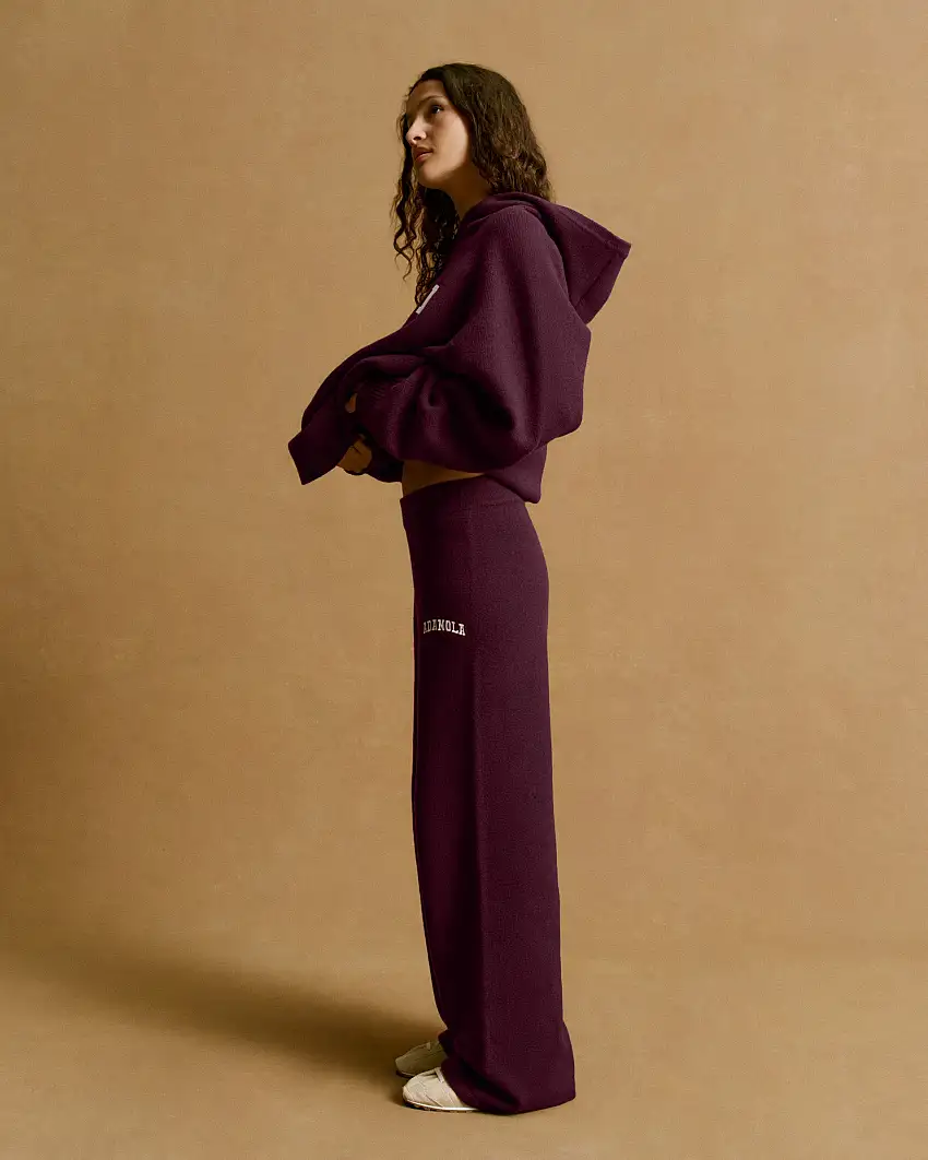 Varsity Knit Straight Leg Sweatpants - Dark Cherry/Marshmallow White