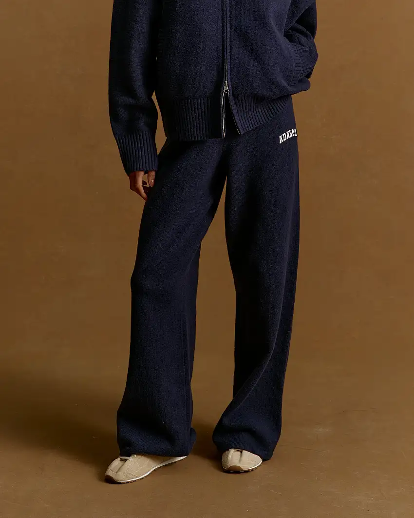 Varsity Knit Straight Leg Sweatpants - Navy Blue/Marshmallow White