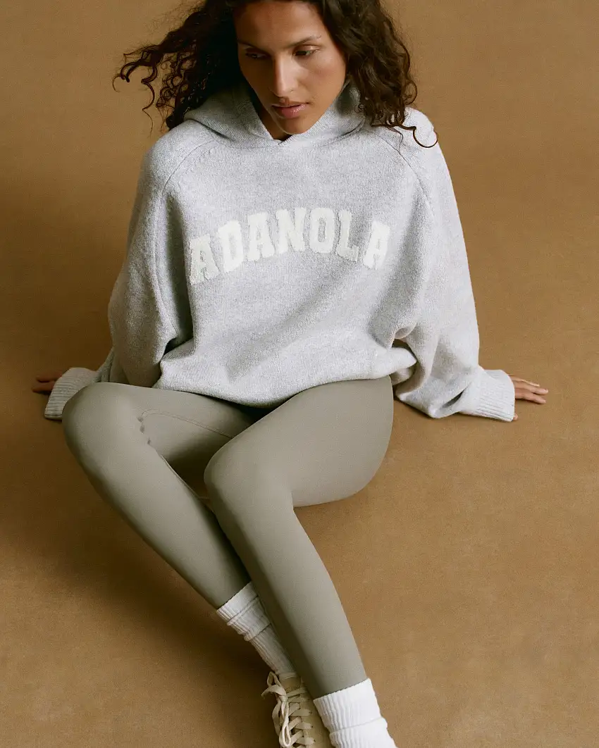 Varsity Boucle Oversized Knit Hoodie - Light Grey Melange/Marshmallow White