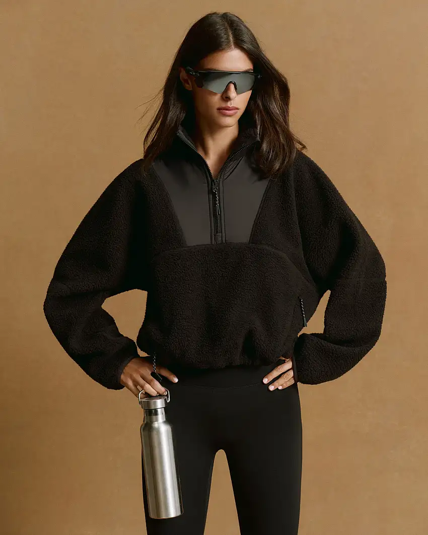 Seam Detail Quarter Zip Polar Fleece - Black