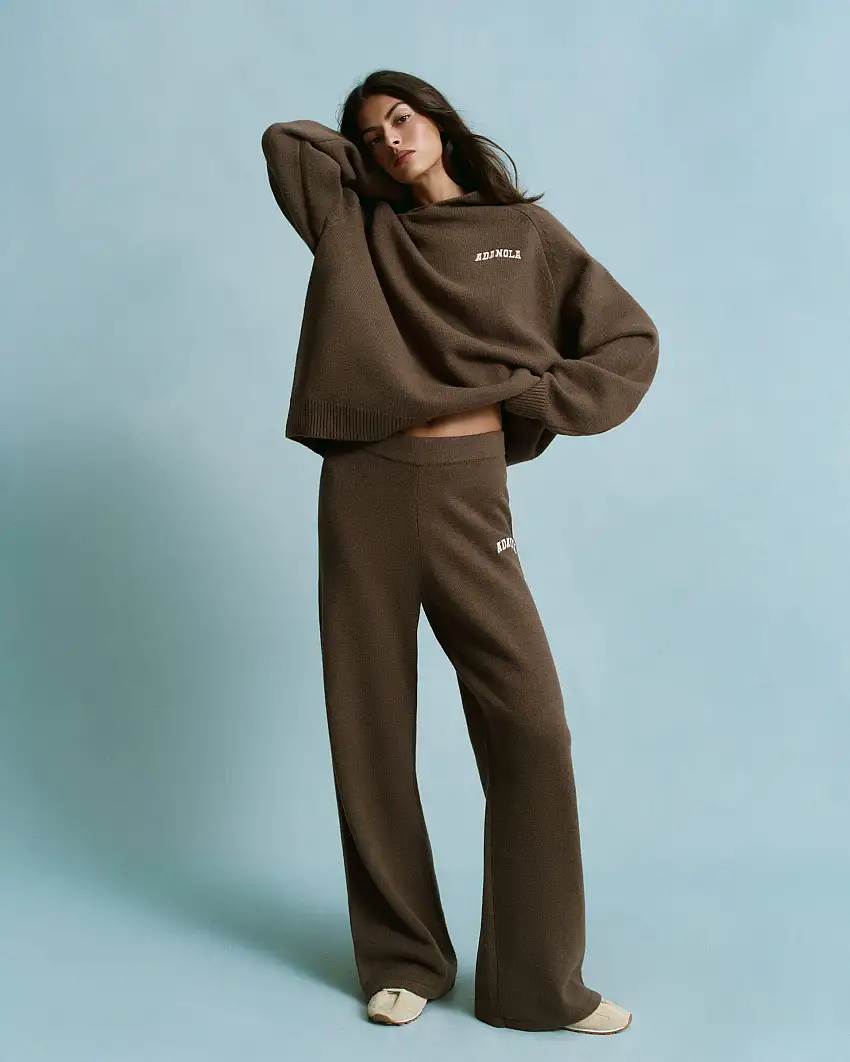Varsity Knit Straight Leg Sweatpants - Dark Cocoa Brown/Marshmallow White