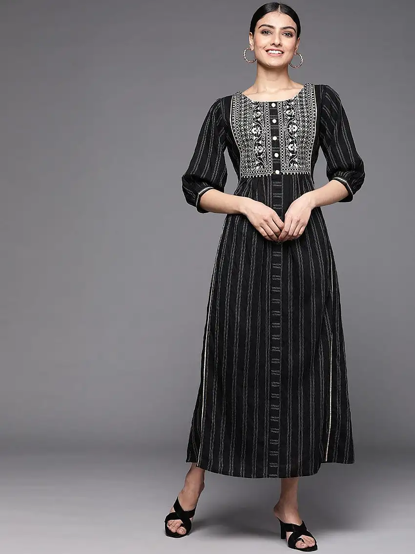 Black Embroidered Cotton Dress