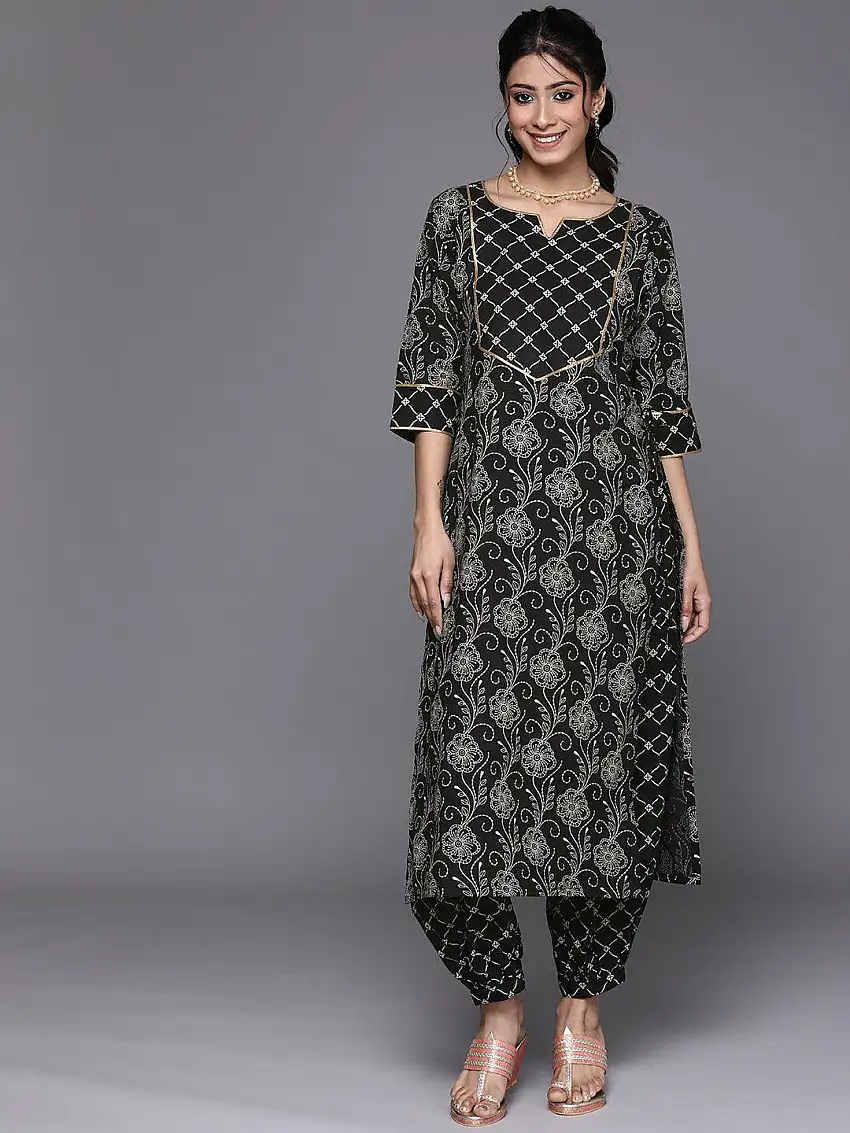 Black Printed Cotton Kurta