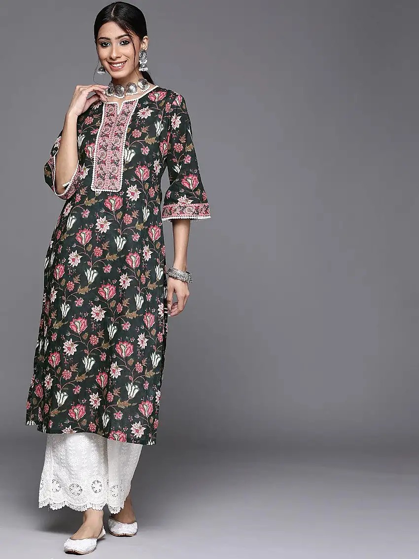 Black Printed Cotton Kurta