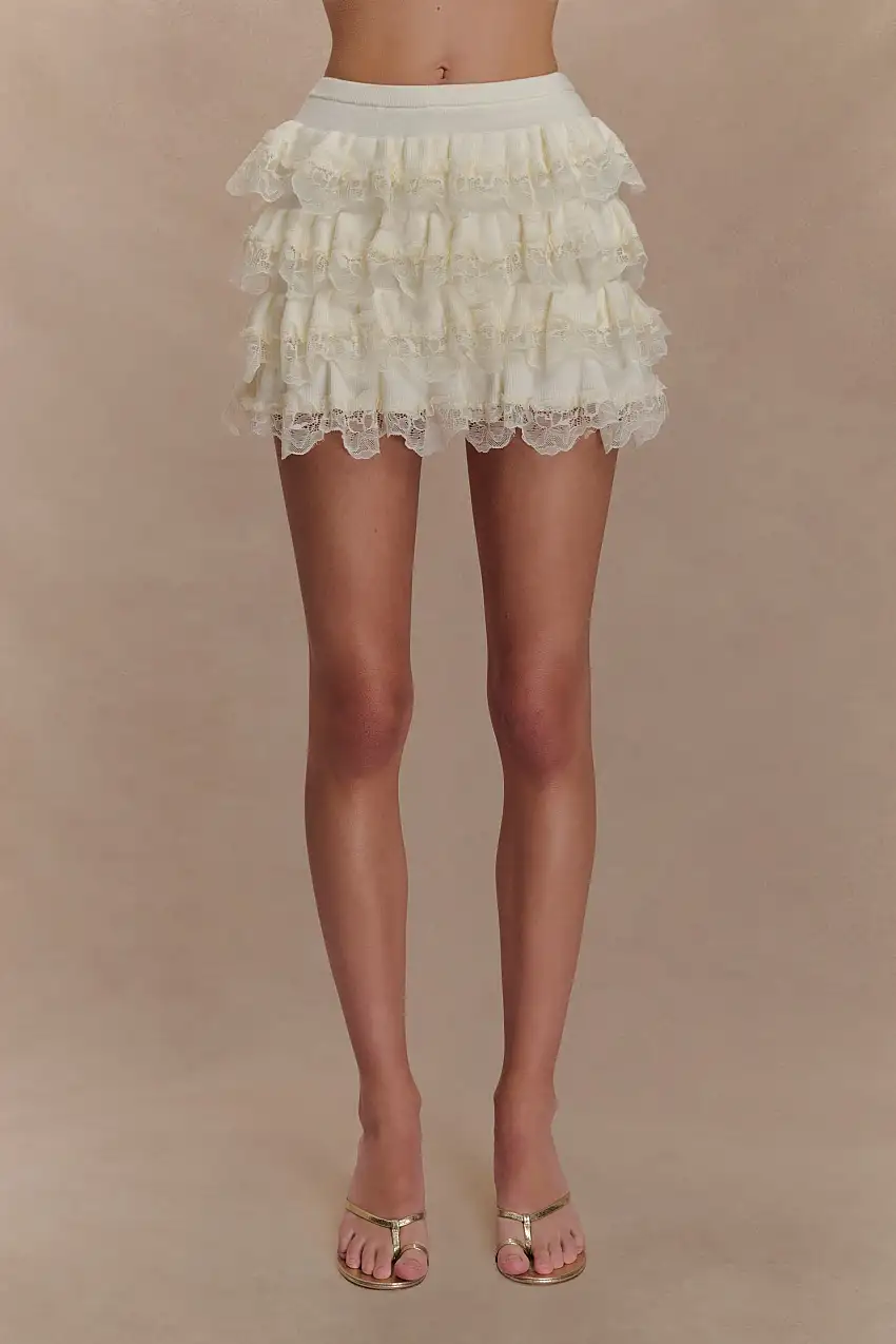 Margaret Lace Ruffle Mini Skort - Cream