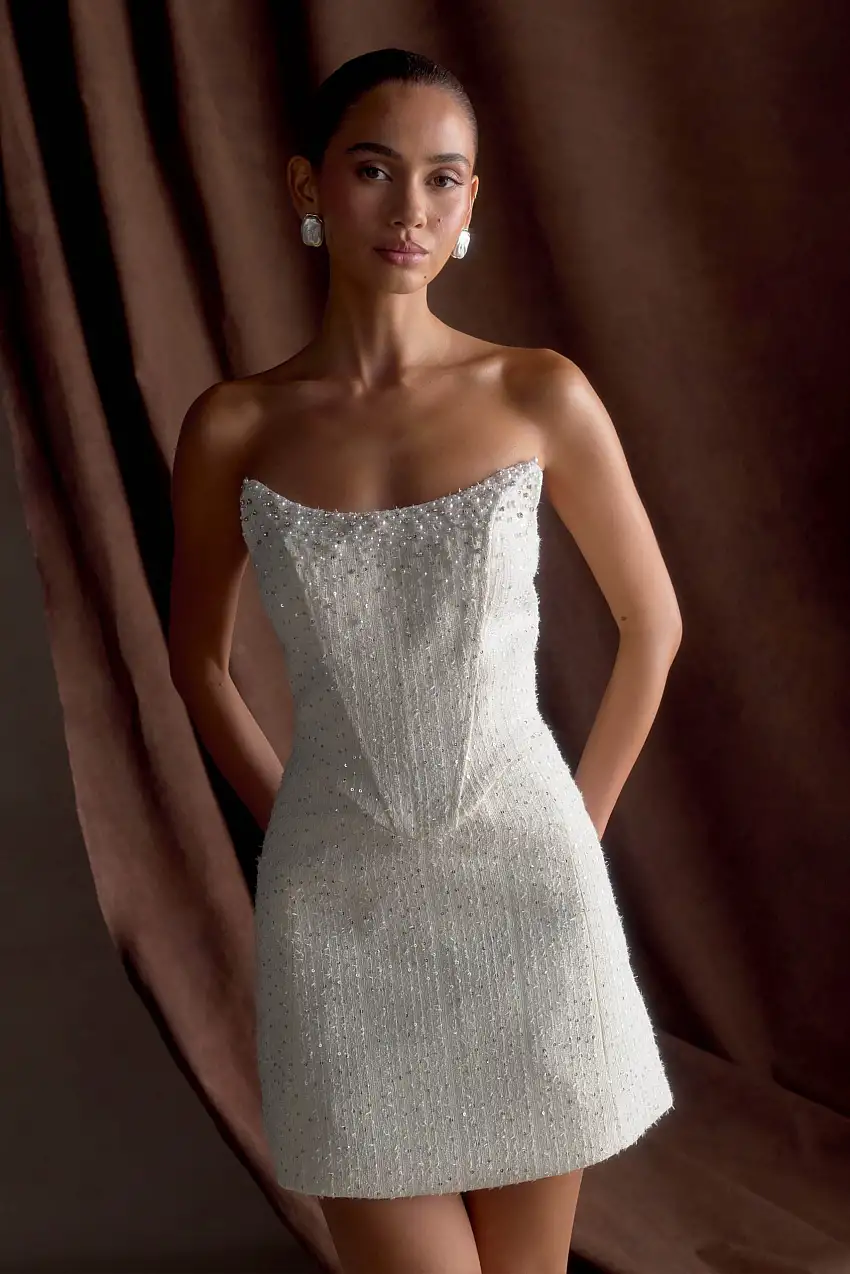 Lorrie Tweed Corset Mini Dress - White