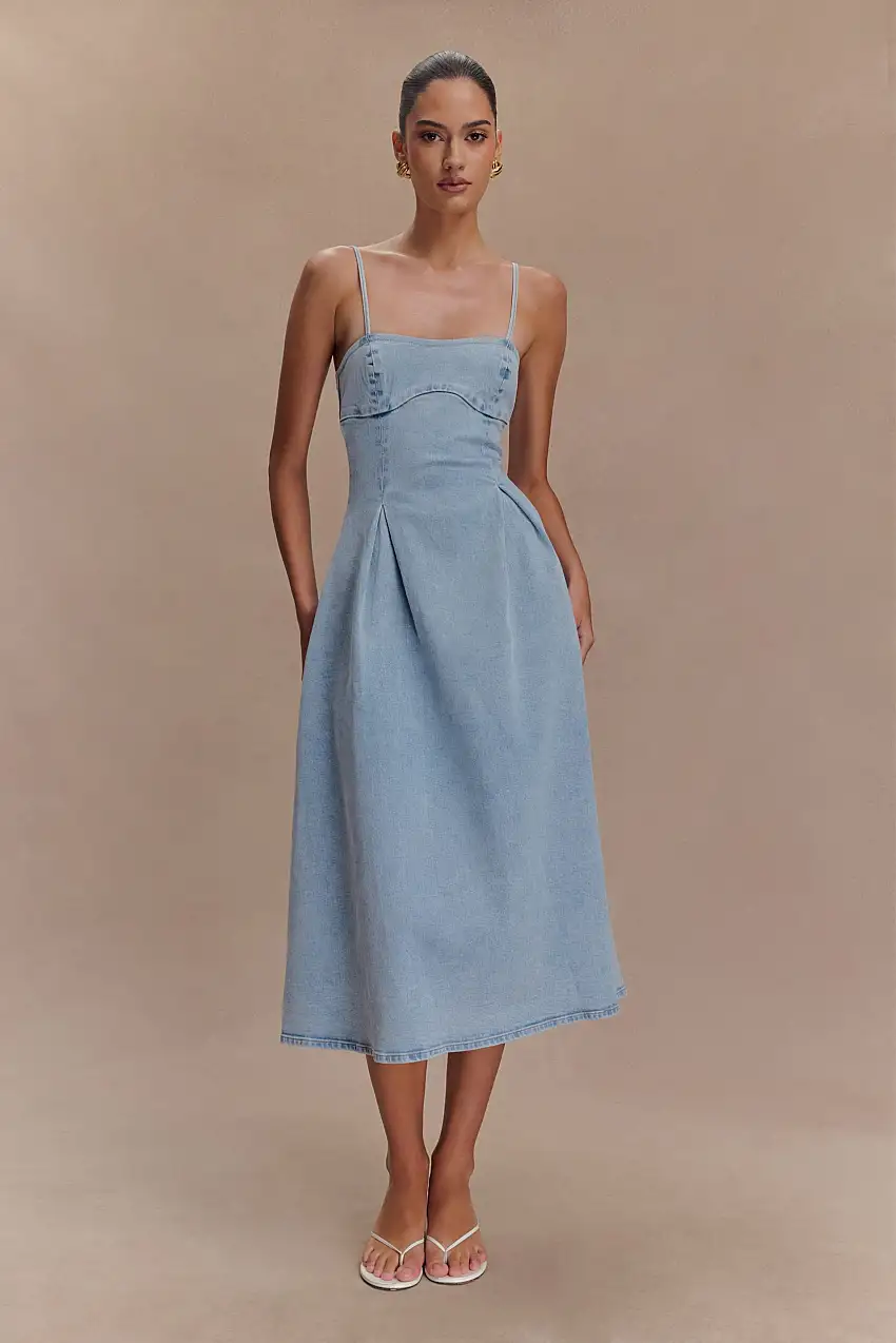 Harlyn Denim Midi Dress - Light Blue