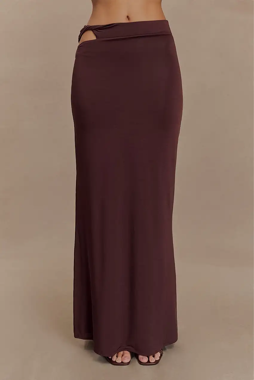 Haven Slinky Twist Midi Skirt - Chocolate