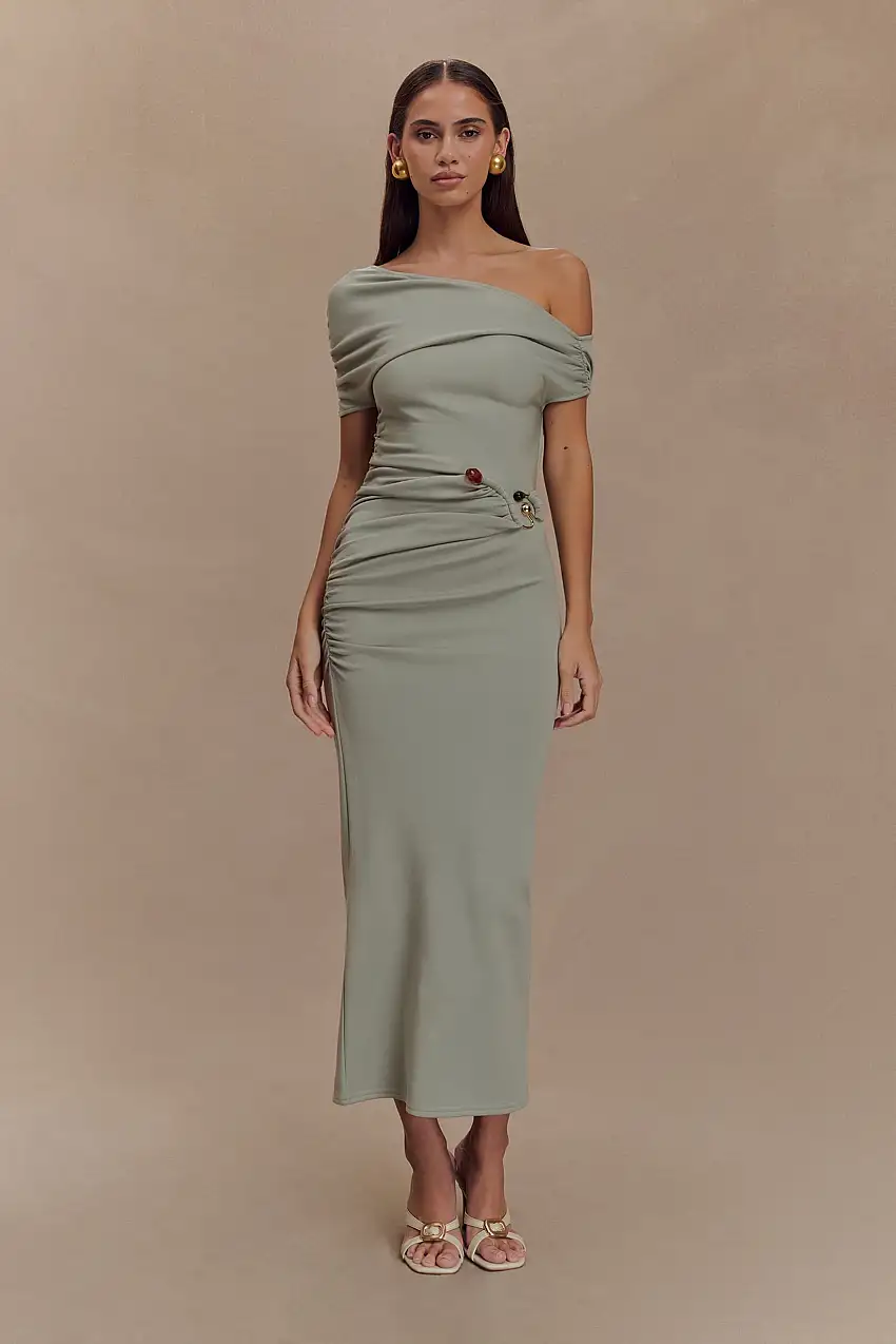 Kendra Scuba Jersey Midi Dress With Hardware - Sage