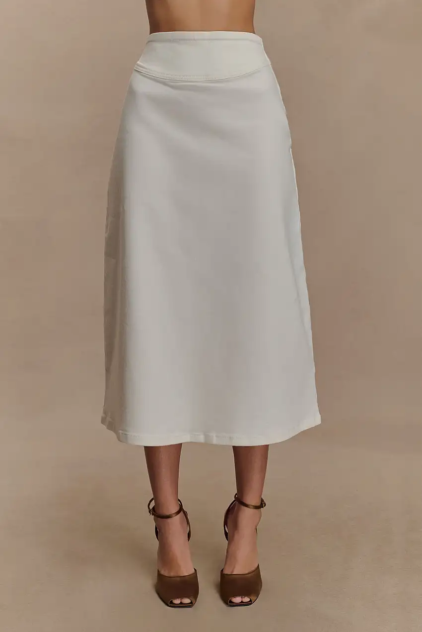 Cecilia Denim A-Line Midi Skirt - White
