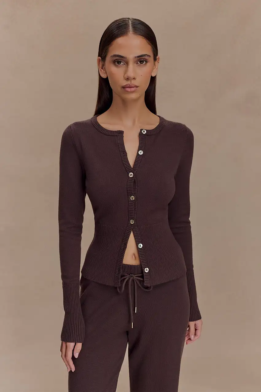 Reese Fitted Knit Cardigan - Dark Chocolate