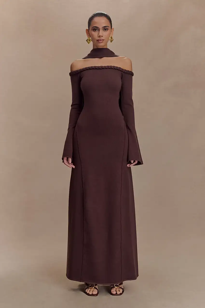 Heidi Strapless Knit Scarf Maxi Dress - Dark Chocolate