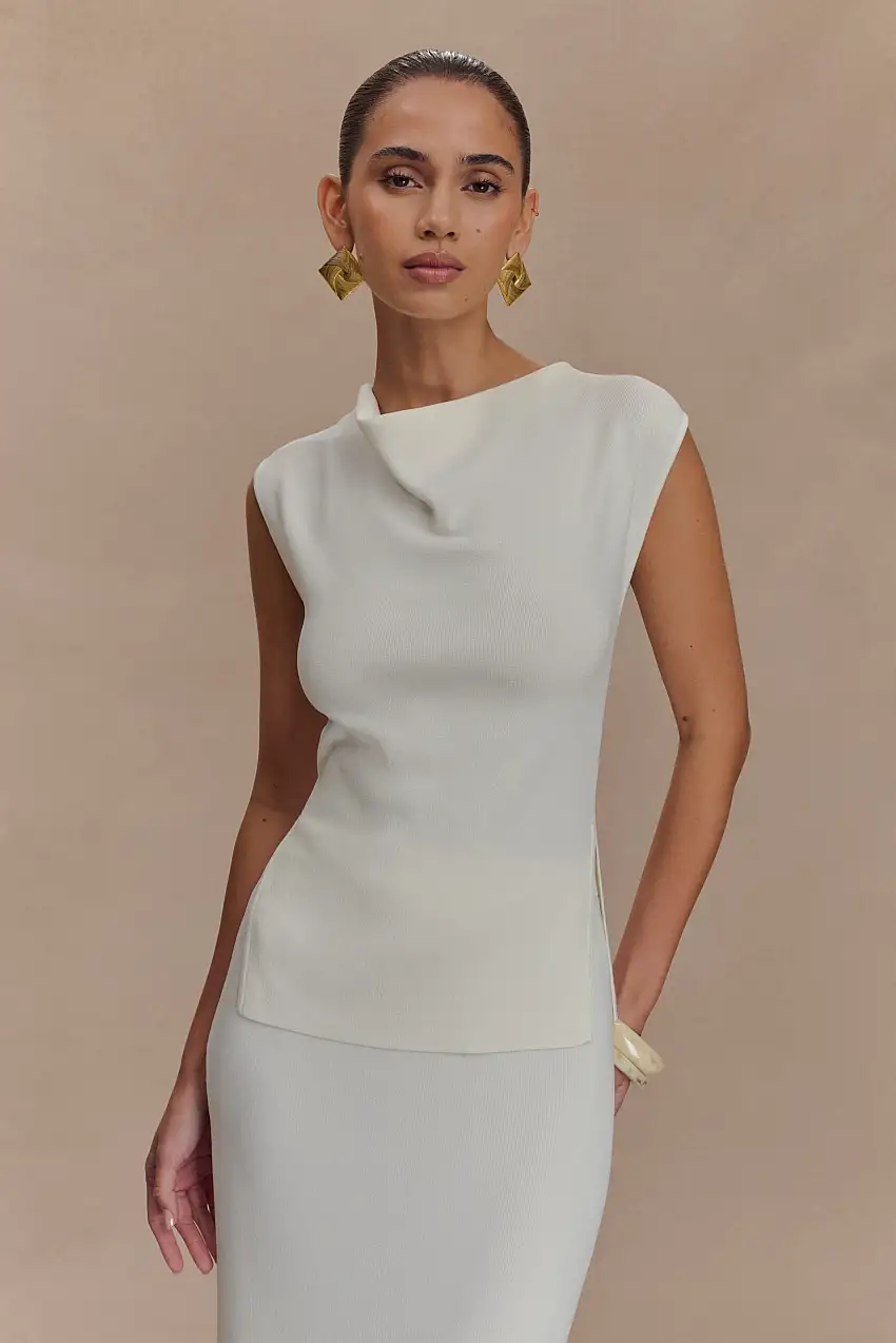 Francisca Cowl Neck Knit Top - White