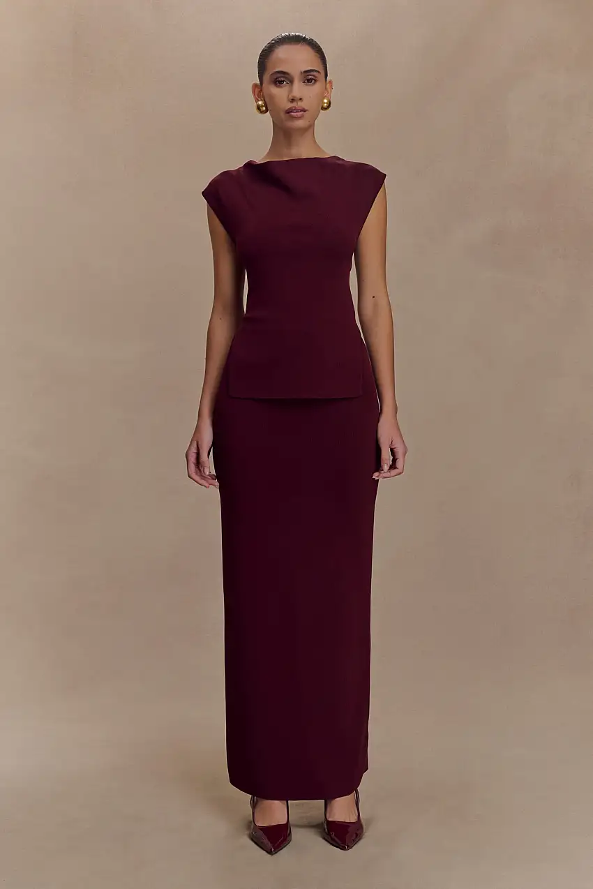 Francisca Mid Rise Knit Maxi Skirt - Merlot