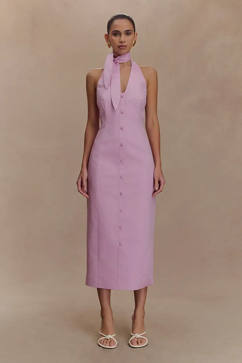 Simona Halter Neck Midi Dress - Blush Pink