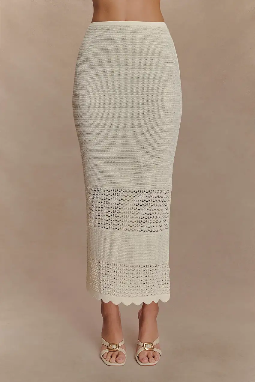 Madeline Scallop Knit Midi Skirt - Ivory