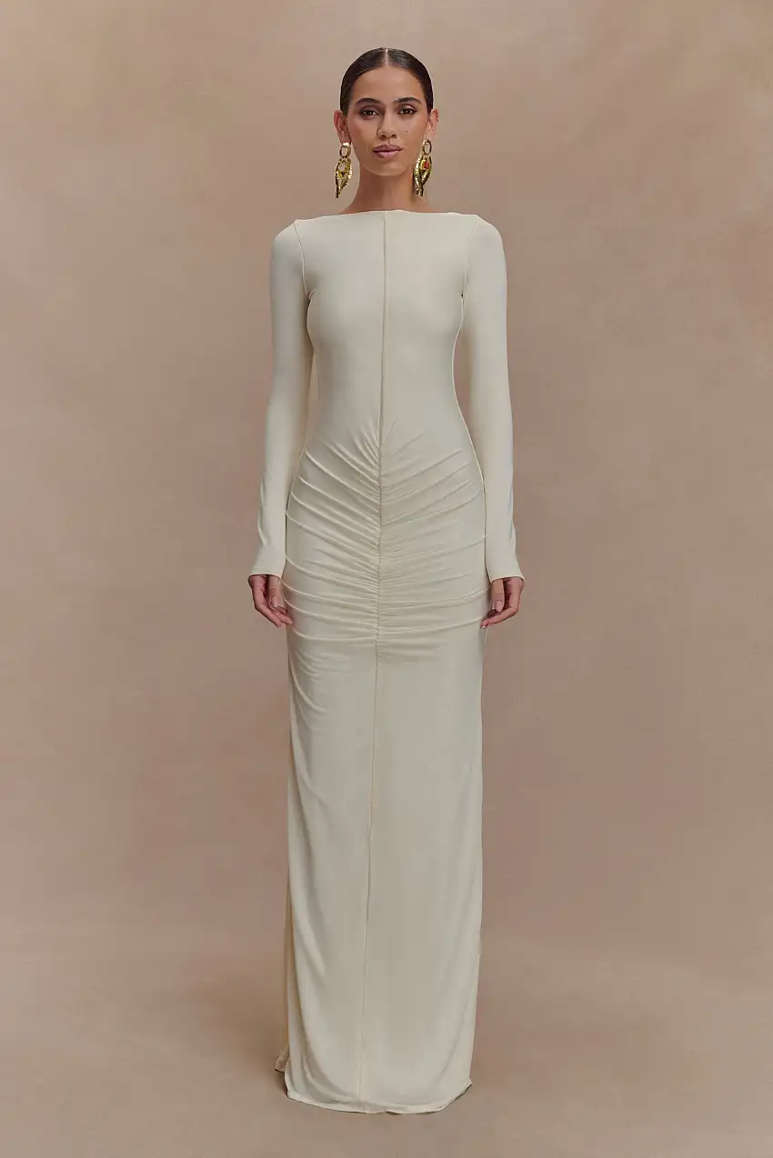 Louisa Long Sleeve Slinky Maxi Dress - Ivory