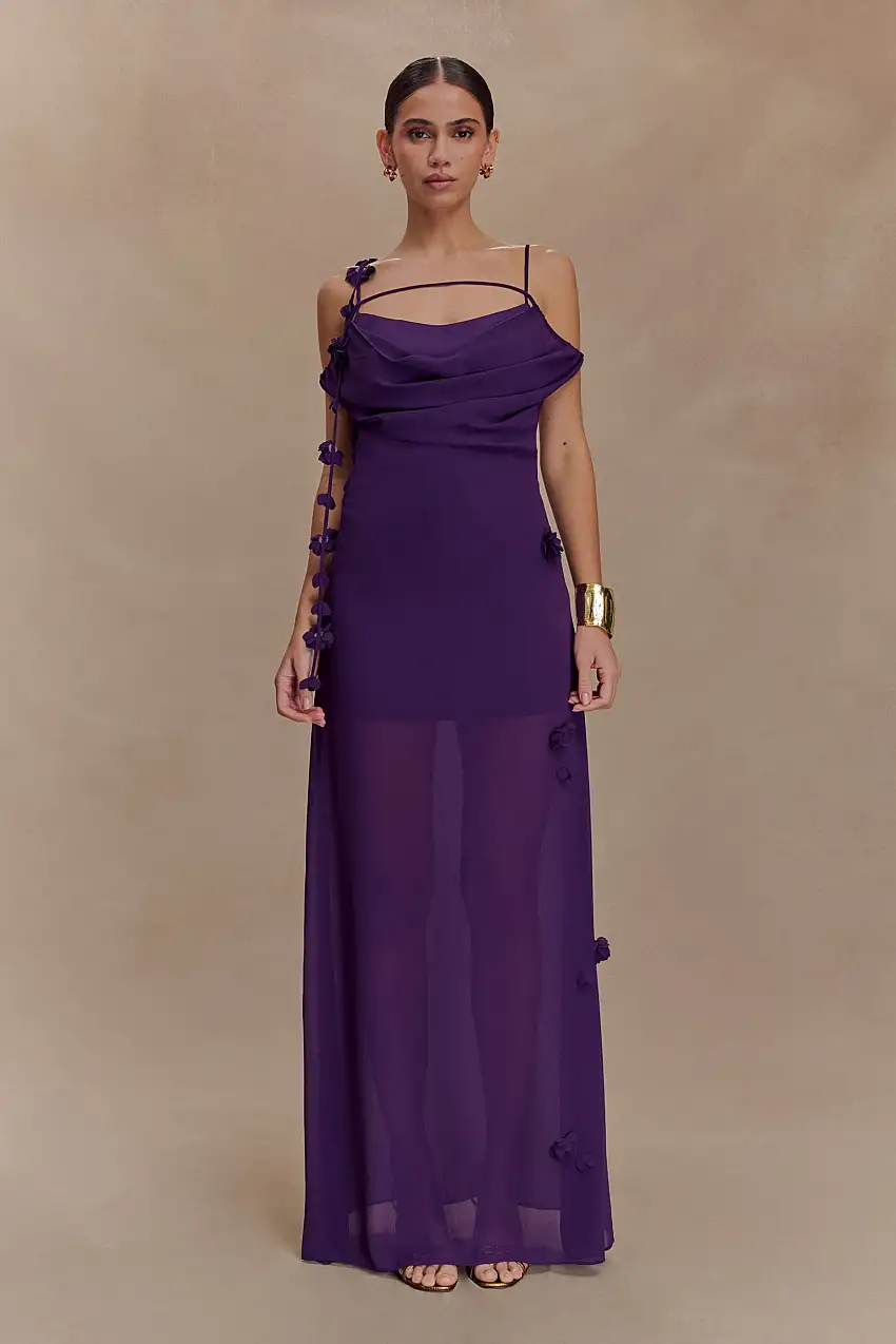 Rosalie Floral Chiffon Maxi Dress - Purple