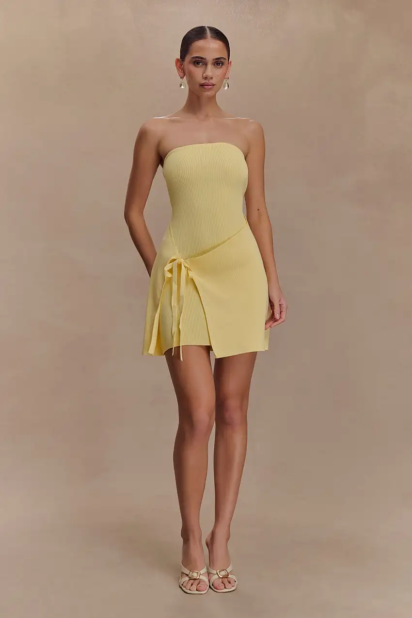 Rian Strapless Knit Mini Dress - Lemon