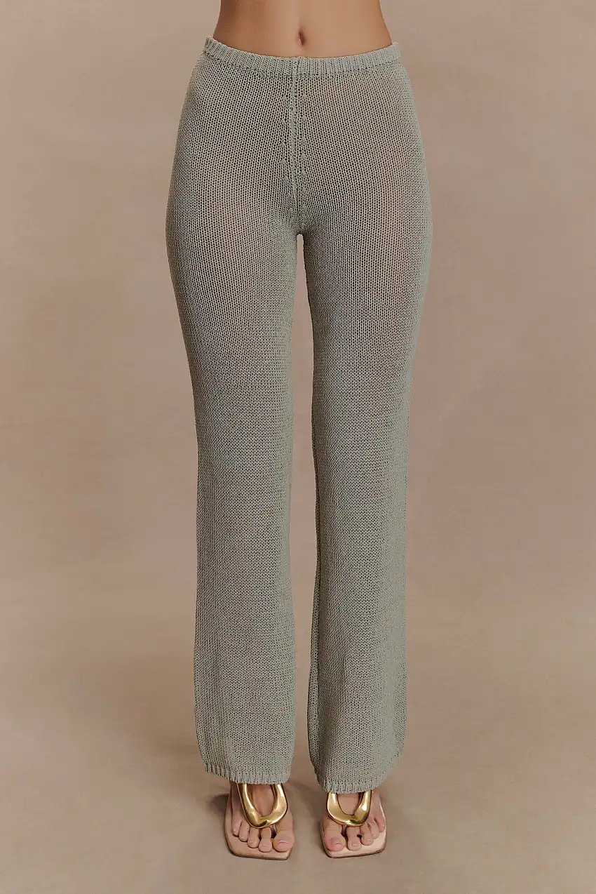 Malani Wide Leg Knit Pants - Sage