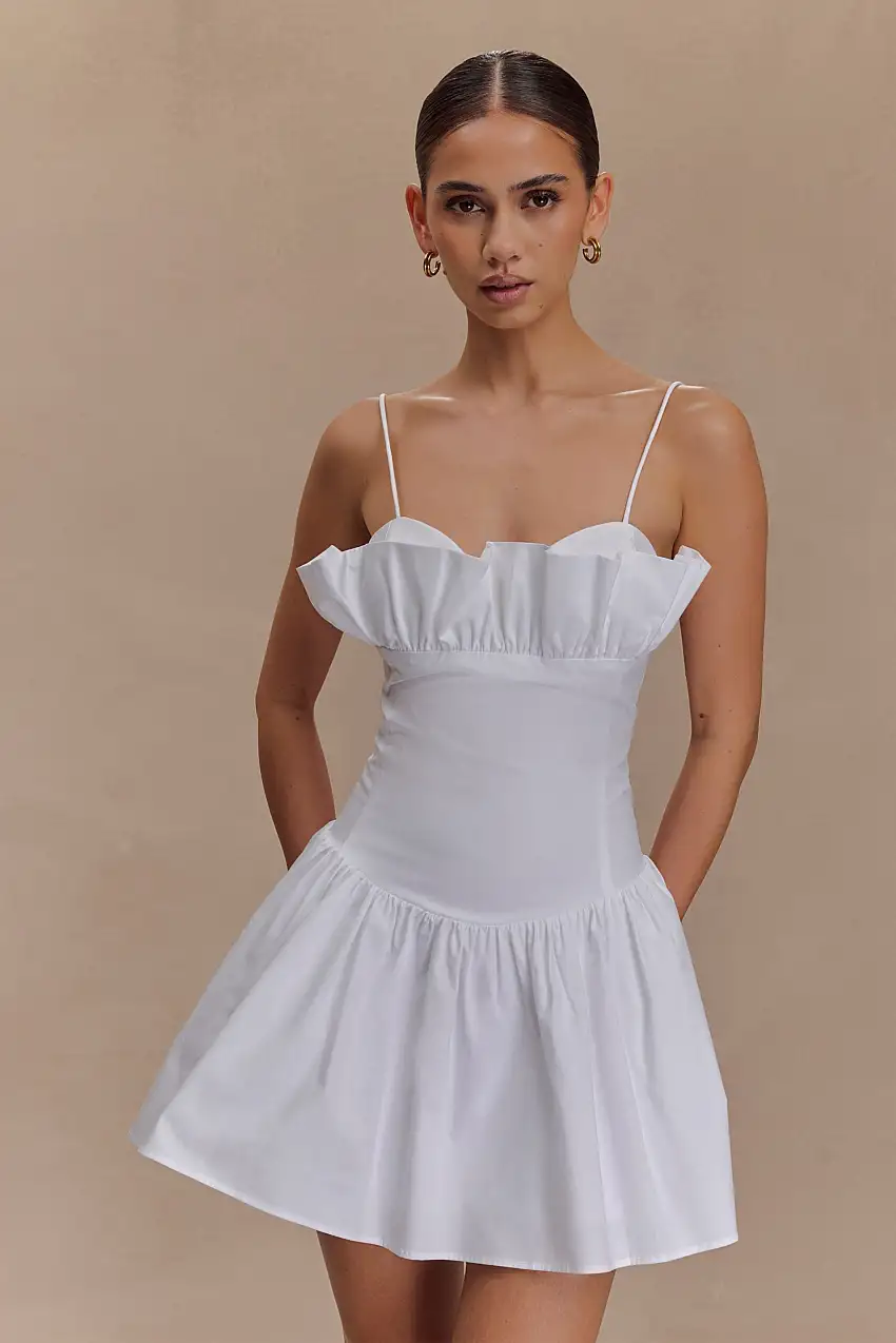 Janis Cotton Frill Mini Dress - White