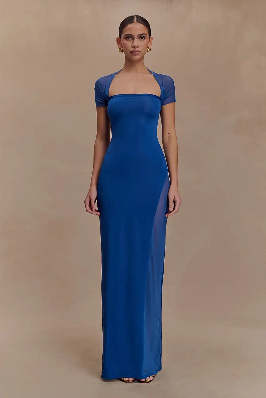 Wyatt Slinky And Mesh Maxi Dress - Cobalt Blue