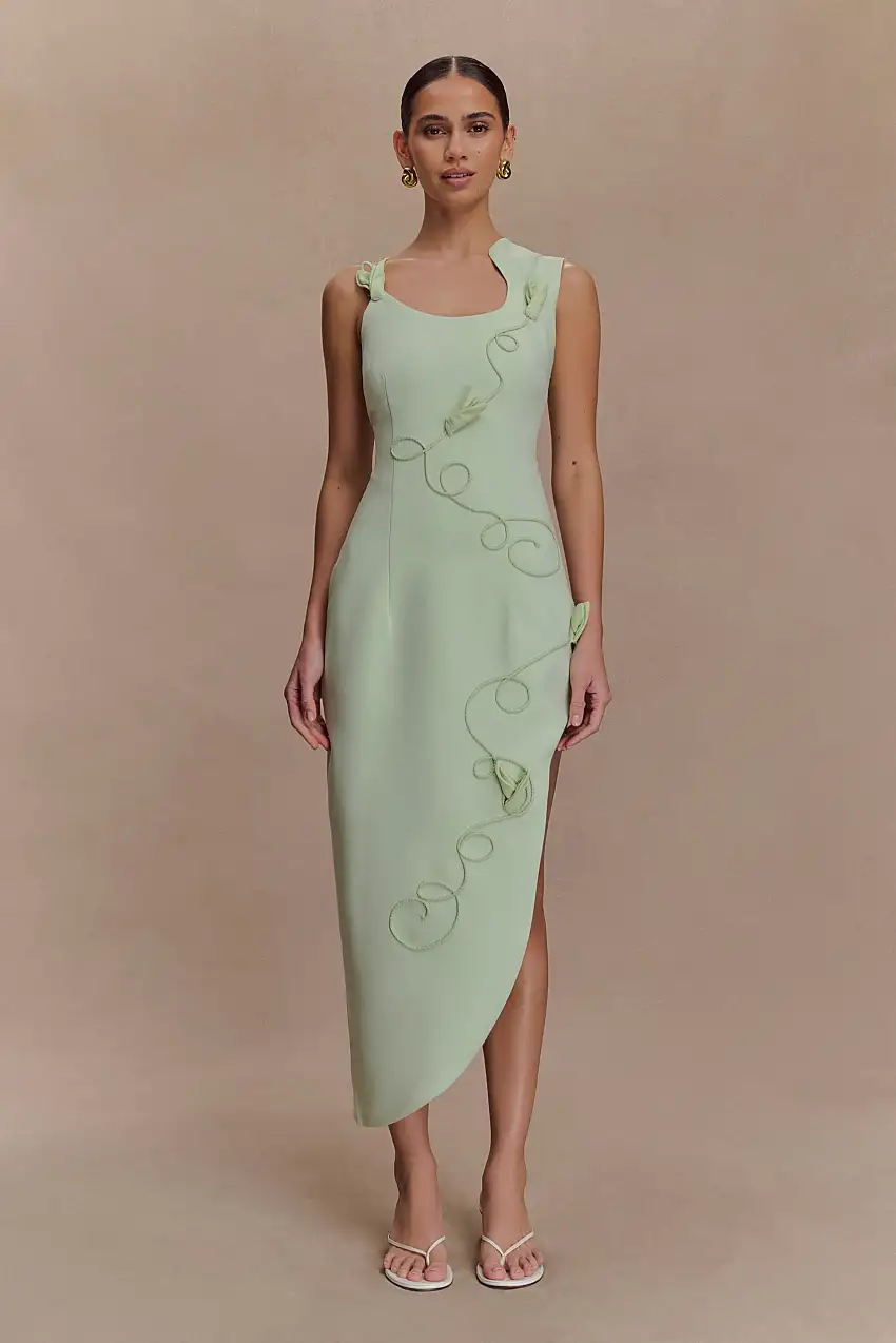 Virginia Suiting Embroidered Midi Dress - Sage