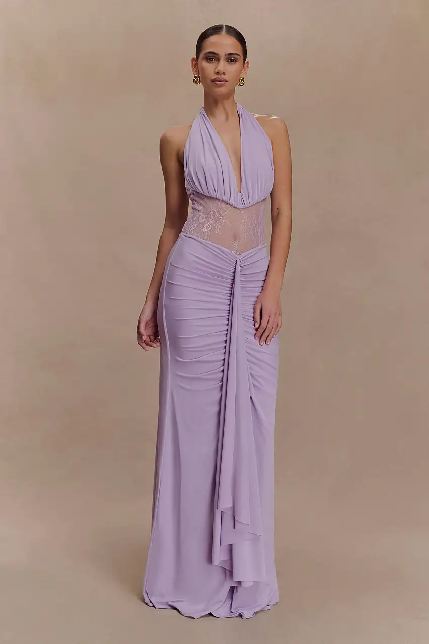 Bonnie Slinky And Lace Maxi Dress - Lilac