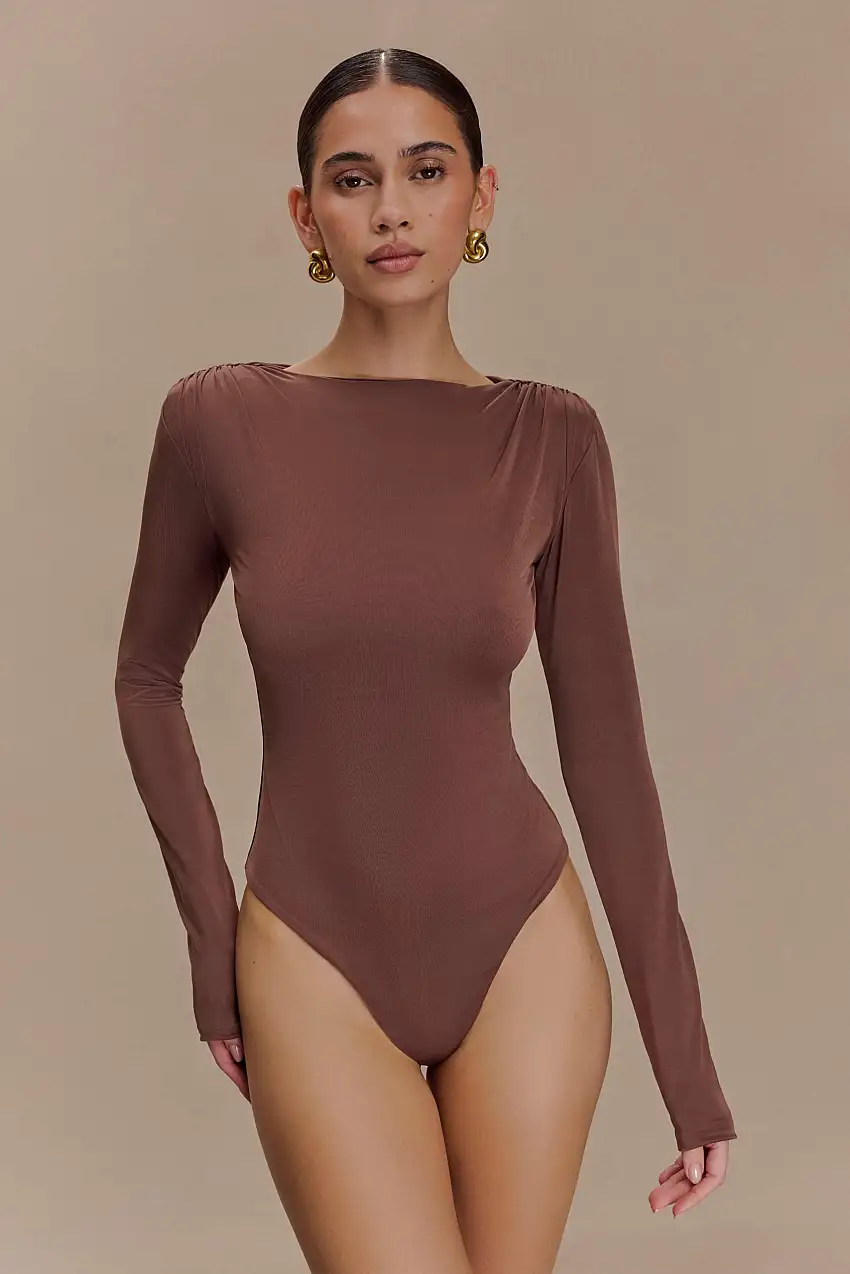 Elsie Shoulder Pad Bodysuit - Chocolate