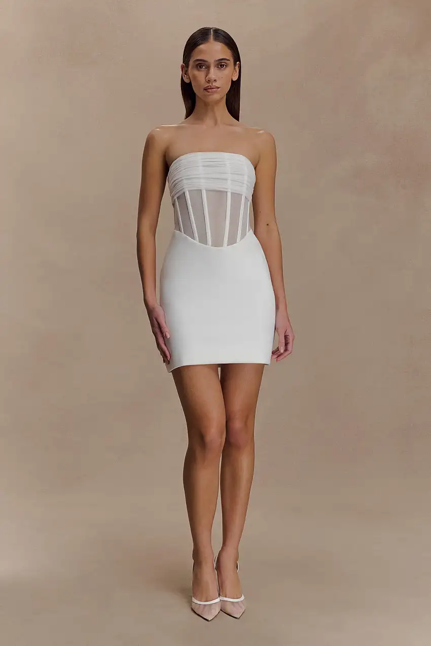 Palmer Mesh Corset Mini Dress - Ivory