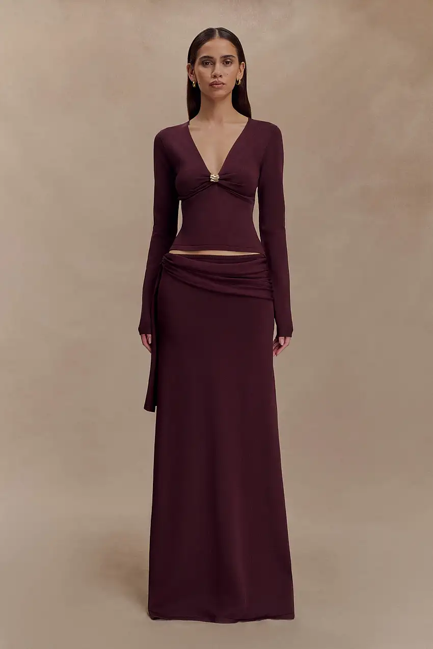 Bowie Low Rise Knit Maxi Skirt - Dark Chocolate