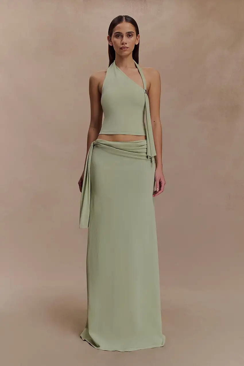Bowie Low Rise Knit Maxi Skirt - Pastel Green