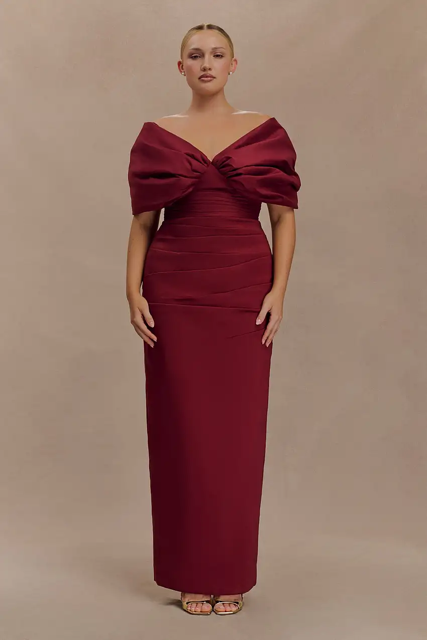 Thelma Bardot Maxi Dress - Wine
