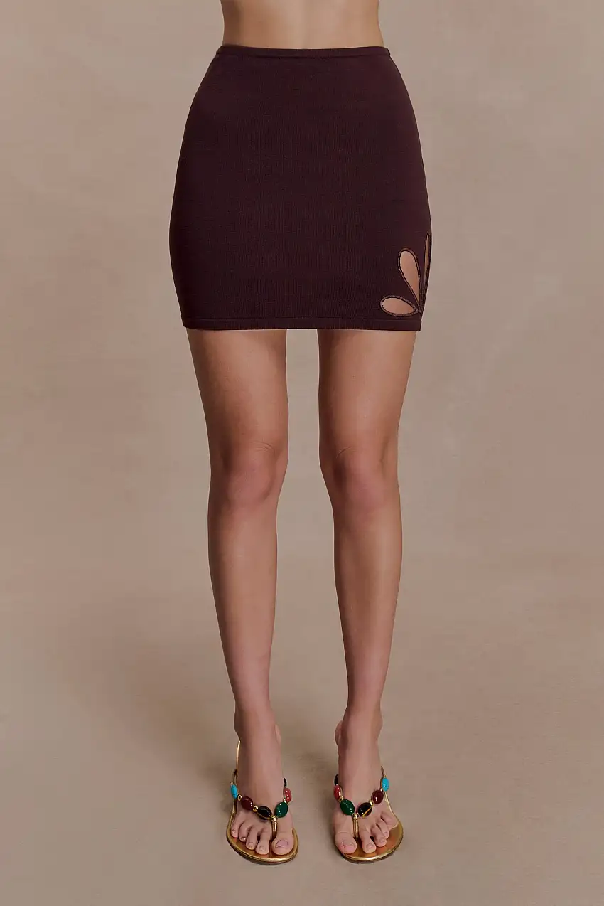 Brock Knit Cut Out Mini Skirt - Dark Chocolate