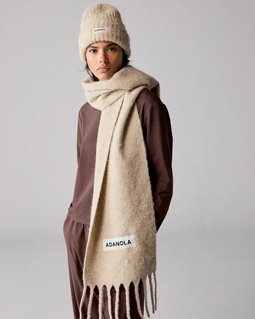 Wool Blend Brushed Scarf - Stone