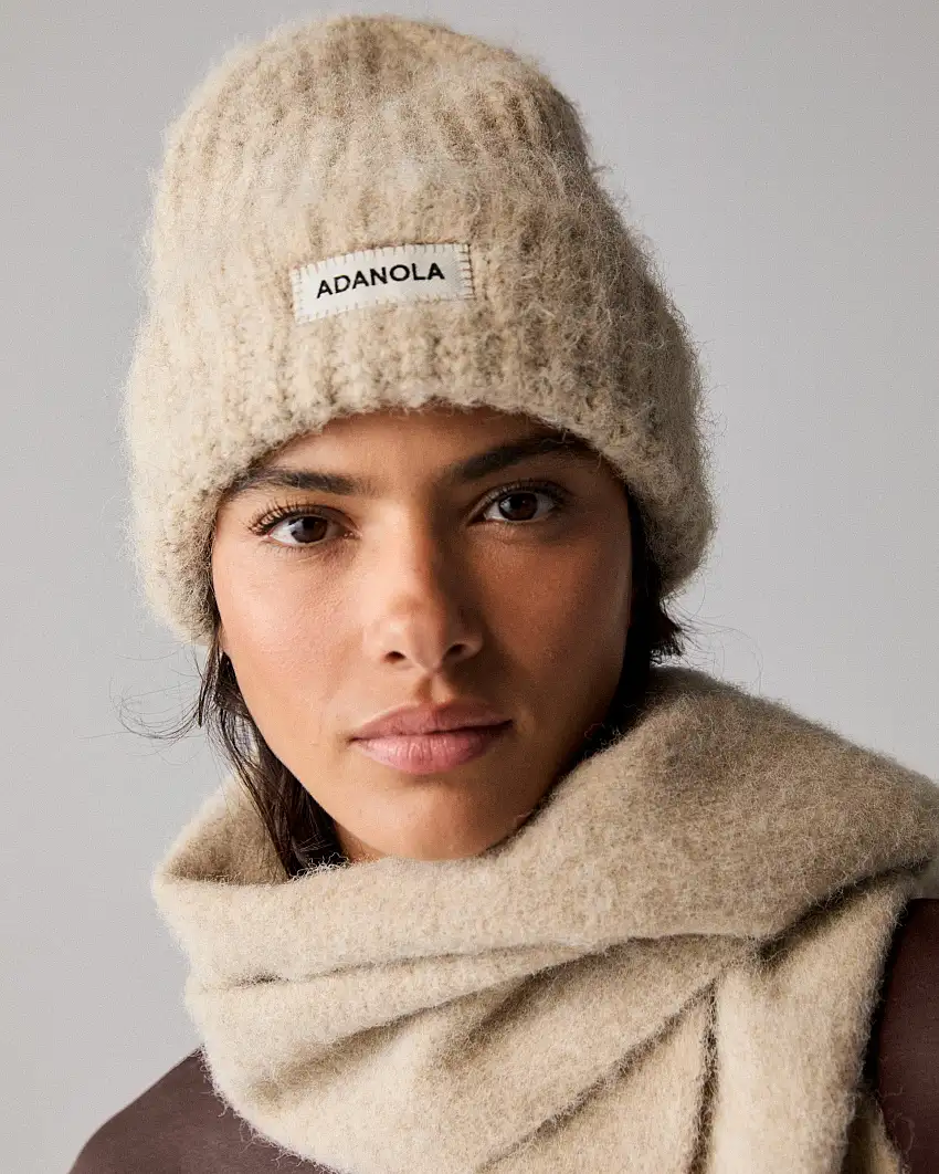 Wool Blend Brushed Beanie - Stone