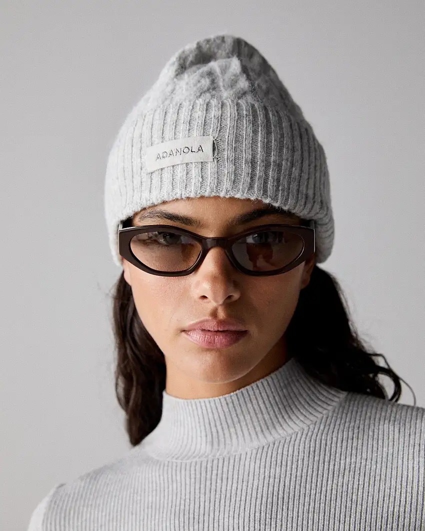 Cable Knit Beanie - Light Grey Melange