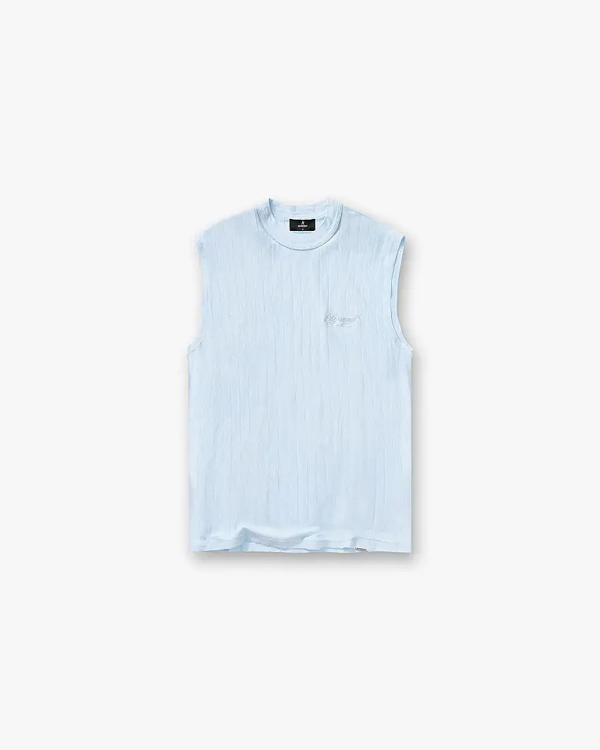 Slub Script Tank - Ice Blue