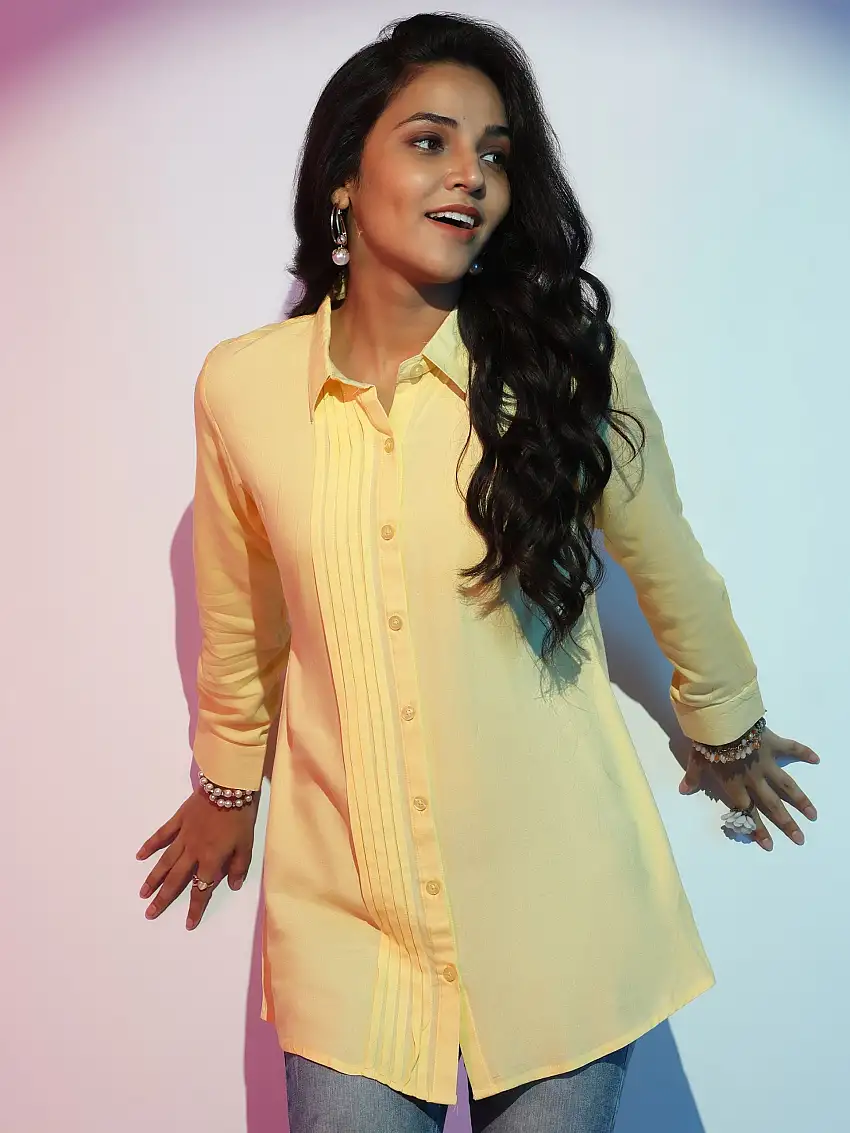 Yellow Solid Rayon Straight Kurti