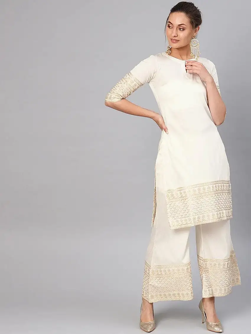 White Embroidered Chanderi Kurta Set